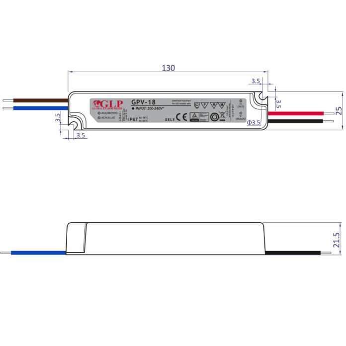 Rysunek techniczny zasilacza GPV-18-12